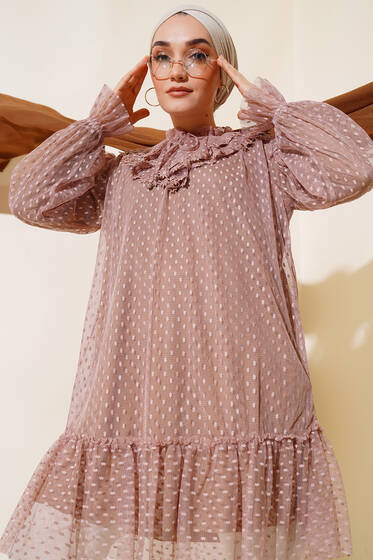 Puanlı Tül Tunik Bej - Tunik