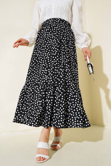 Puantiye Desen Bürümcük Etek Siyah - Etek