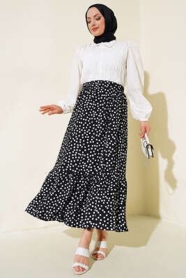 Puantiye Desen Bürümcük Etek Siyah - Uzun Etek