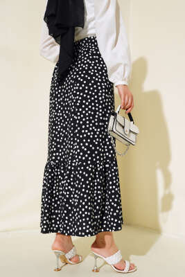 Puantiye Desen Bürümcük Etek Siyah - Uzun Etek