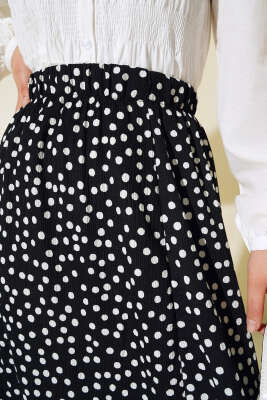 Puantiye Desen Bürümcük Etek Siyah - Uzun Etek