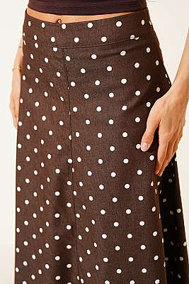 Puantiye Desen Gabardin Midi Etek Kahve - Kadın Giyim Modelleri