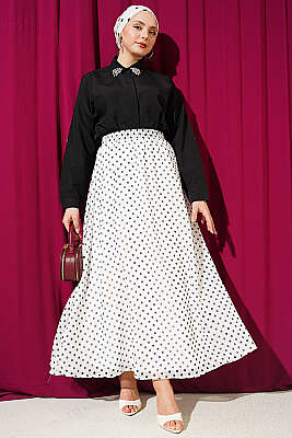 Puantiye Desenli Şifon Etek Beyaz - Etek