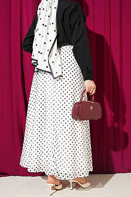 Puantiye Desenli Şifon Etek Beyaz - Etek