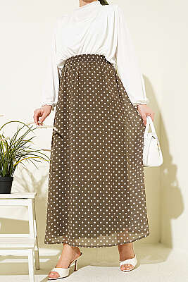 Puantiye Desenli Şifon Etek Haki - TEGOE