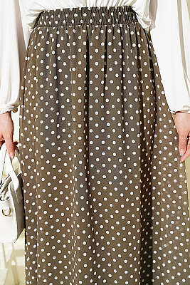 Puantiye Desenli Şifon Etek Haki - Etek