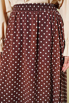 Puantiye Desenli Şifon Etek Kahve - Etek