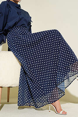 Puantiye Desenli Şifon Etek Lacivert - TEGOE