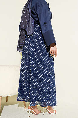 Puantiye Desenli Şifon Etek Lacivert - Etek