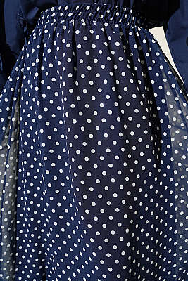 Puantiye Desenli Şifon Etek Lacivert - Etek