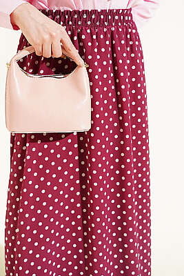 Puantiye Desenli Şifon Etek Mürdüm - Etek