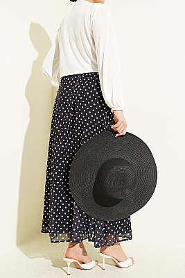 Puantiye Desenli Şifon Etek Siyah - Etek