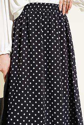 Puantiye Desenli Şifon Etek Siyah - Etek