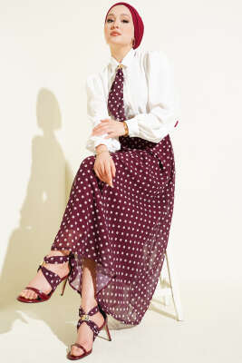 Puantiye Etekli Bluzlu İkili Takım Bordo 