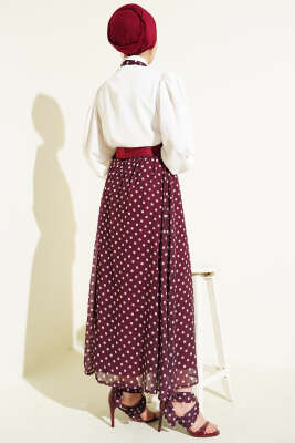 Puantiye Etekli Bluzlu İkili Takım Bordo - İkili Takım