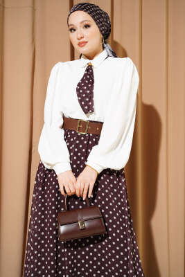 Puantiye Etekli Bluzlu İkili Takım Kahve - İkili Takım