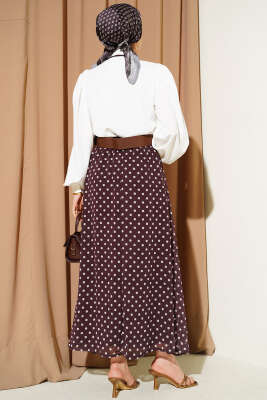 Puantiye Etekli Bluzlu İkili Takım Kahve - İkili Takım