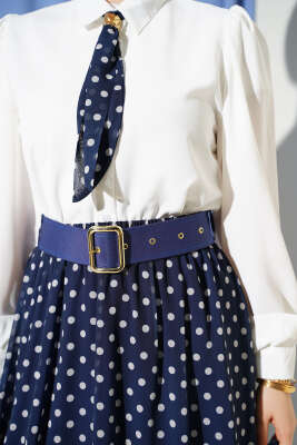 Puantiye Etekli Bluzlu İkili Takım Lacivert - İkili Takım