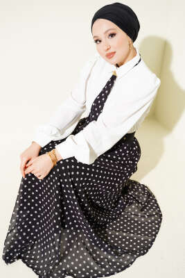 Puantiye Etekli Bluzlu İkili Takım Siyah