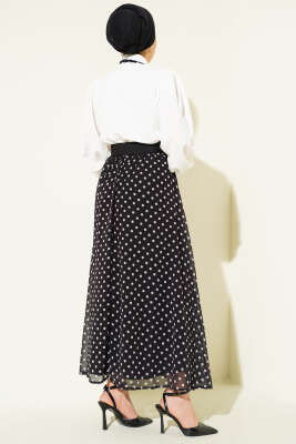 Puantiye Etekli Bluzlu İkili Takım Siyah - İkili Takım