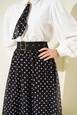 Puantiye Etekli Bluzlu İkili Takım Siyah - İkili Takım