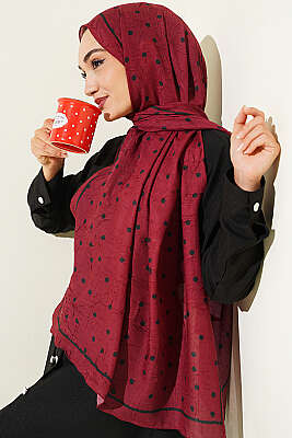 Puantiyeli Bambu Kraş Şal Bordo - MODA KAPRİS