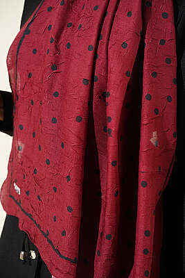 Puantiyeli Bambu Kraş Şal Bordo - Başörtüsü