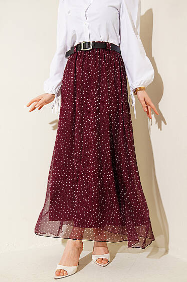 Puantiyeli Bel Lastikli Kemerli Etek Mürdüm - 500-700 TL Ürünler
