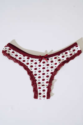 Puantiyeli Dantelli Tanga Bordo - String Külot