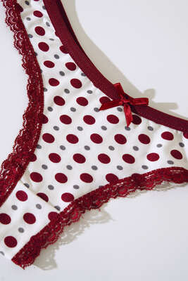Puantiyeli Dantelli Tanga Bordo - String Külot