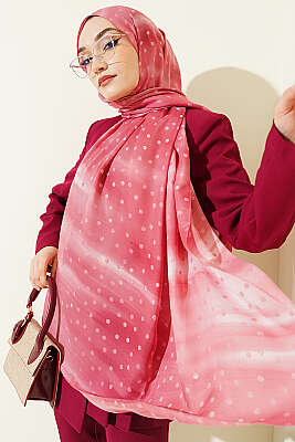 Puantiyeli Degrade Şal Pembe - MODA KAŞMİR