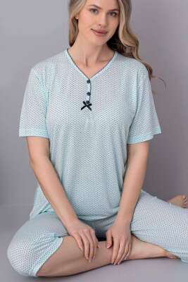 Puantiyeli Düğmeli Kapri Pijama Takımı Mint - Pijama