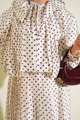 Puantiyeli Etekli İkili Takım Ekru Bordo - İkili Takım