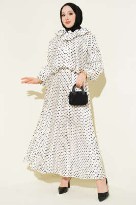 Puantiyeli Etekli İkili Takım Ekru Siyah - HEWES