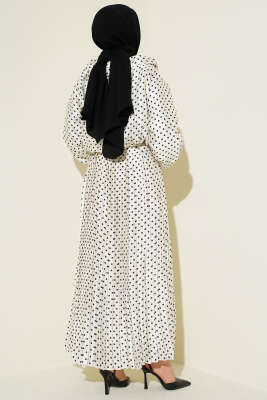 Puantiyeli Etekli İkili Takım Ekru Siyah - İkili Takım