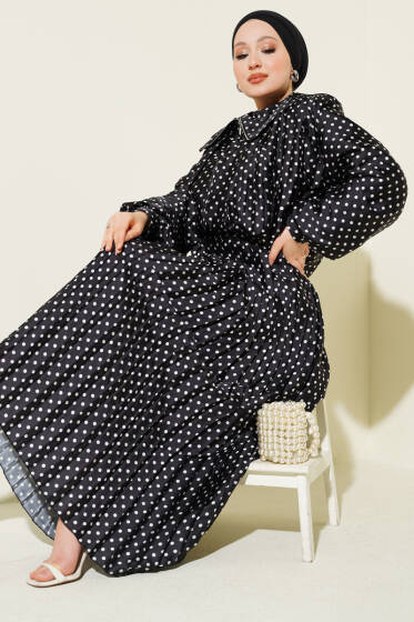 Puantiyeli Etekli İkili Takım Siyah - İkili Takım