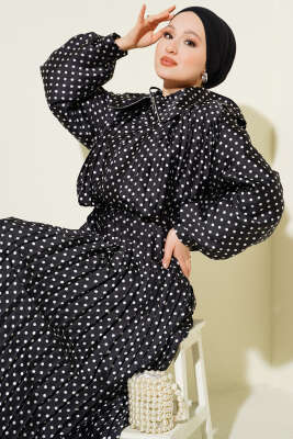 Puantiyeli Etekli İkili Takım Siyah - İkili Takım