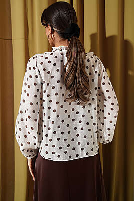 Puantiyeli Fırfırlı Bluz Beyaz - Kadın Giyim Modelleri