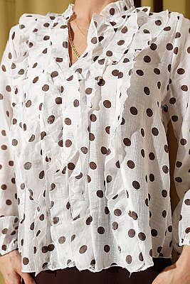 Puantiyeli Fırfırlı Bluz Beyaz - Kadın Giyim Modelleri