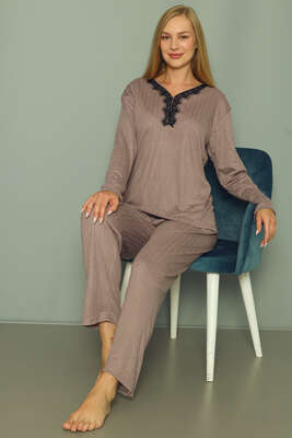 Puantiyeli Kadın Pijama Takımı Gri - Kadın Pijama Takımı