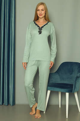 Puantiyeli Kadın Pijama Takımı Mint - Thumbnail