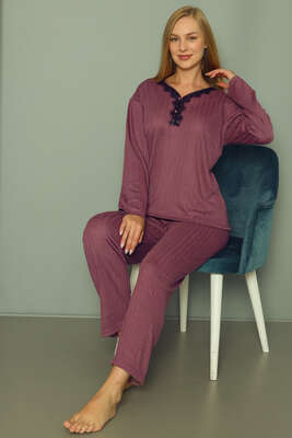 Puantiyeli Kadın Pijama Takımı Mor - Kadın Pijama Takımı