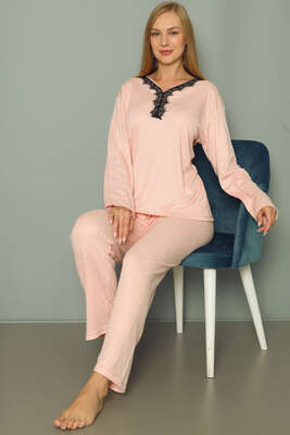 Puantiyeli Kadın Pijama Takımı Somon - Kadın Pijama Takımı