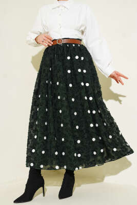 Puantiyeli Kemerli Etek Haki - TABLO FASHİON