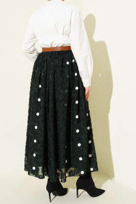 Puantiyeli Kemerli Etek Haki - Etek