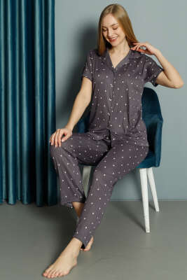 Puantiyeli Kısa Kol Kadın Pijama Takımı Leylak 