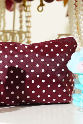 Puantiyeli Makyaj Çantası Bordo - Makyaj Aksesuarları