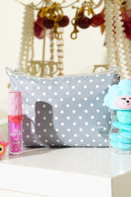 Puantiyeli Makyaj Çantası Gri - NEW WELL