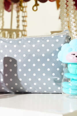 Puantiyeli Makyaj Çantası Gri - Makyaj Aksesuarları