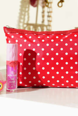 Puantiyeli Makyaj Çantası Kırmızı - Makyaj Aksesuarları